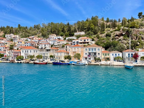 view of the bay in poros greece 
