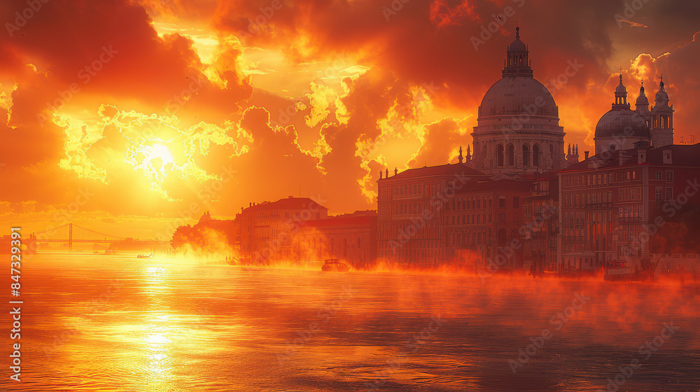 Obraz premium Lisbon, Portugal city skyline, golden hour, photorealistic created with Generative AI technology