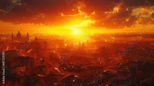 Lisbon, Portugal city skyline, golden hour, photorealistic created with Generative AI technology