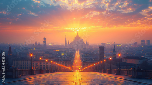 Milan, Italy city skyline created with Generative AI technology