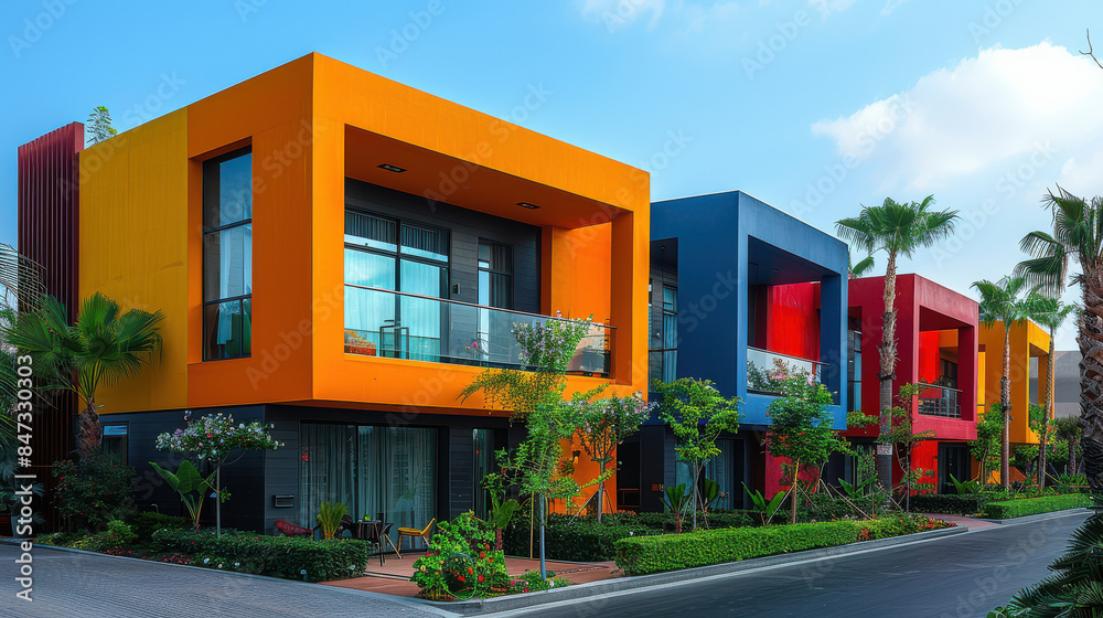 modern and luxury apartment building with vibrant colors created with Generative AI technology modern and luxury apartment building with vibrant colors created with Generative AI technology