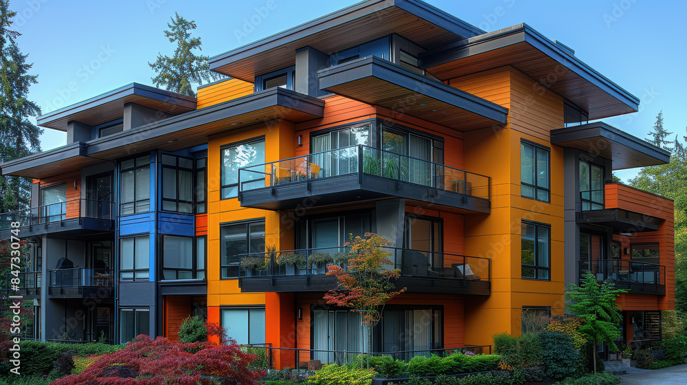 colorful houses in modern style created with Generative AI technology colorful houses in modern style created with Generative AI technology