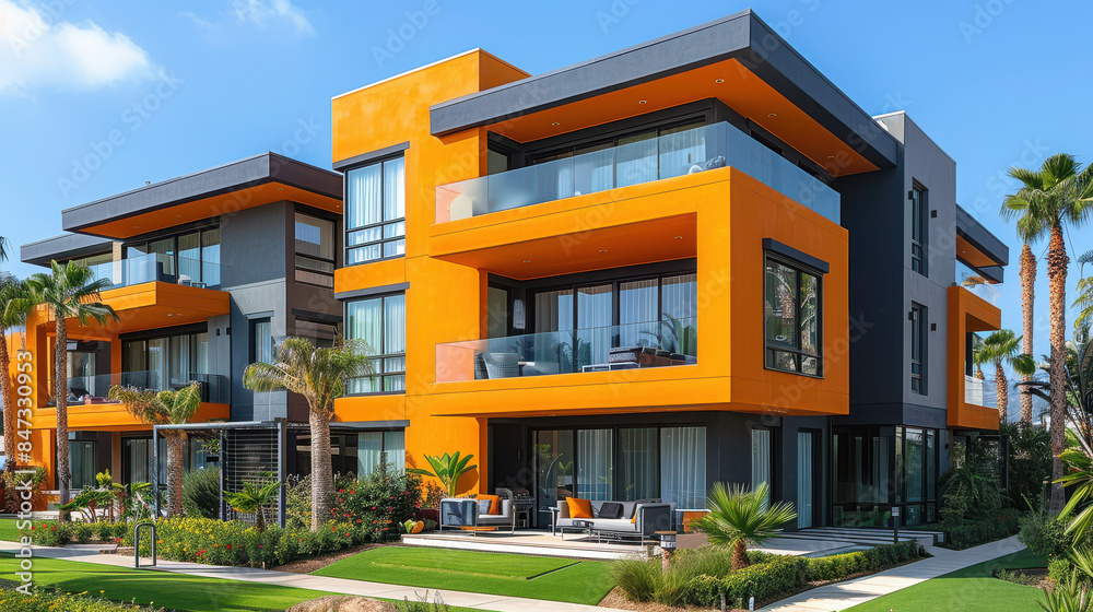 colorful houses in modern style created with Generative AI technology colorful houses in modern style created with Generative AI technology
