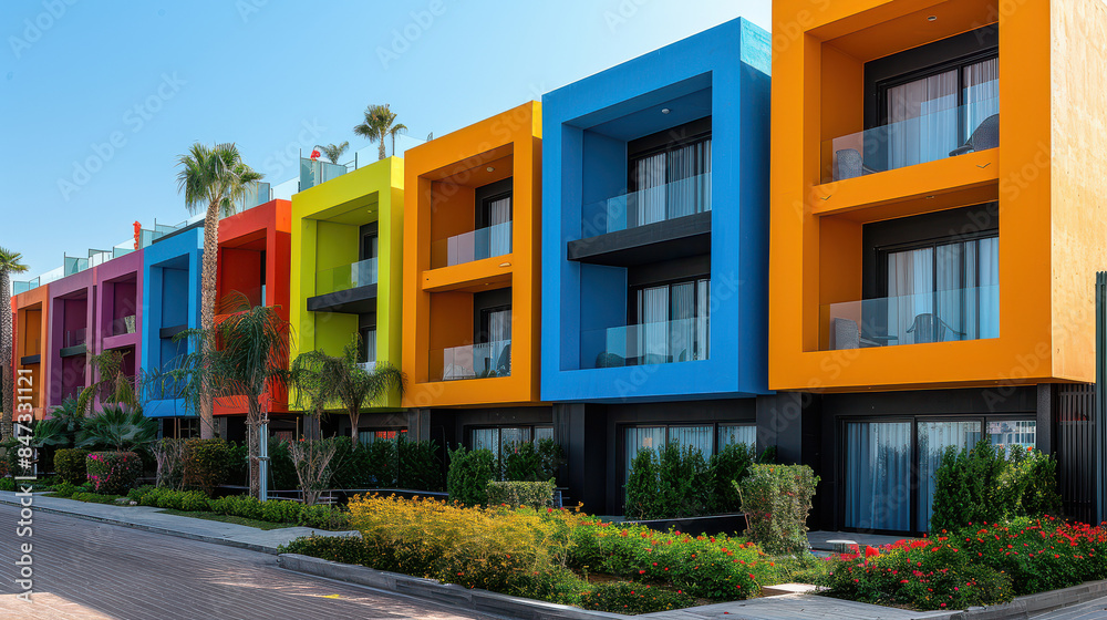 colorful houses in modern style created with Generative AI technology