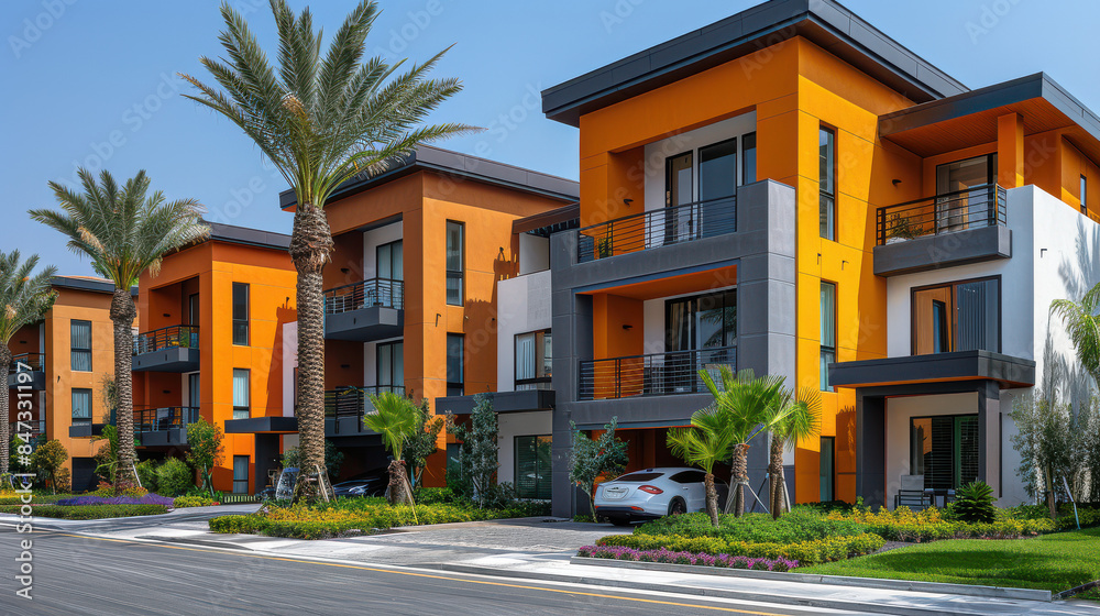 Obraz premium colorful houses in modern style created with Generative AI technology