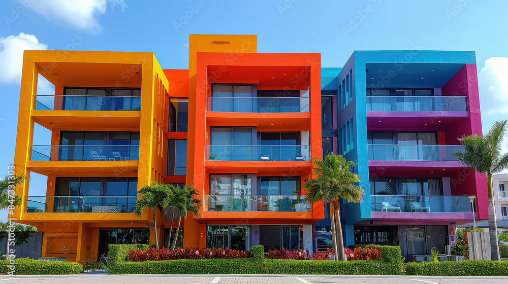colorful houses in modern style created with Generative AI technology colorful houses in modern style created with Generative AI technology