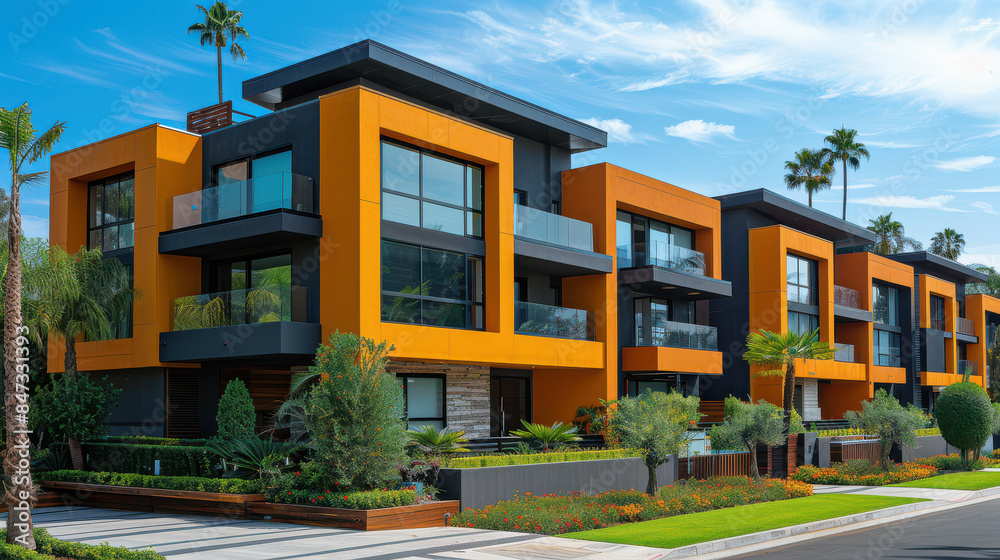 colorful houses in modern style created with Generative AI technology colorful houses in modern style created with Generative AI technology