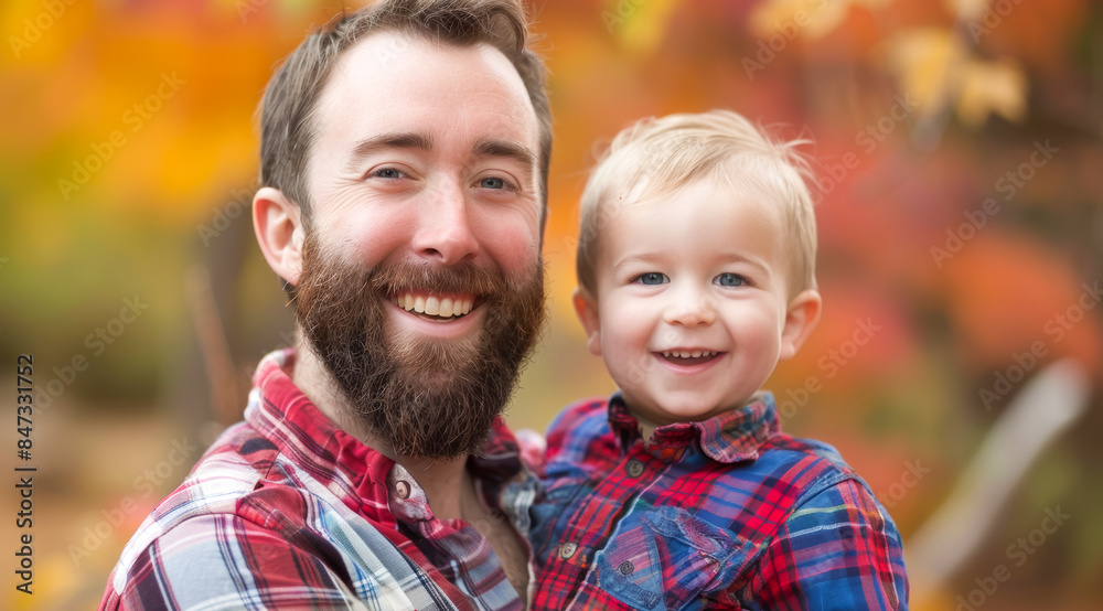 A man with a beard is holding a baby A man with a beard is holding a baby