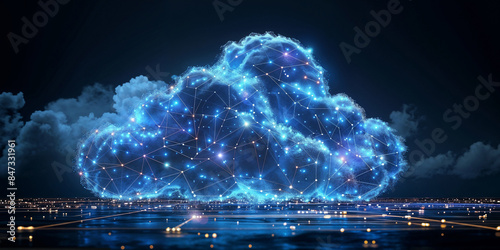 Advanced cloud computing network. Connecting global data with modern technology infrastructure.