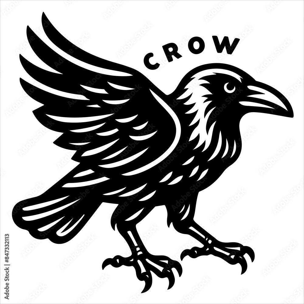 Fototapeta premium Crow black outline illustration.