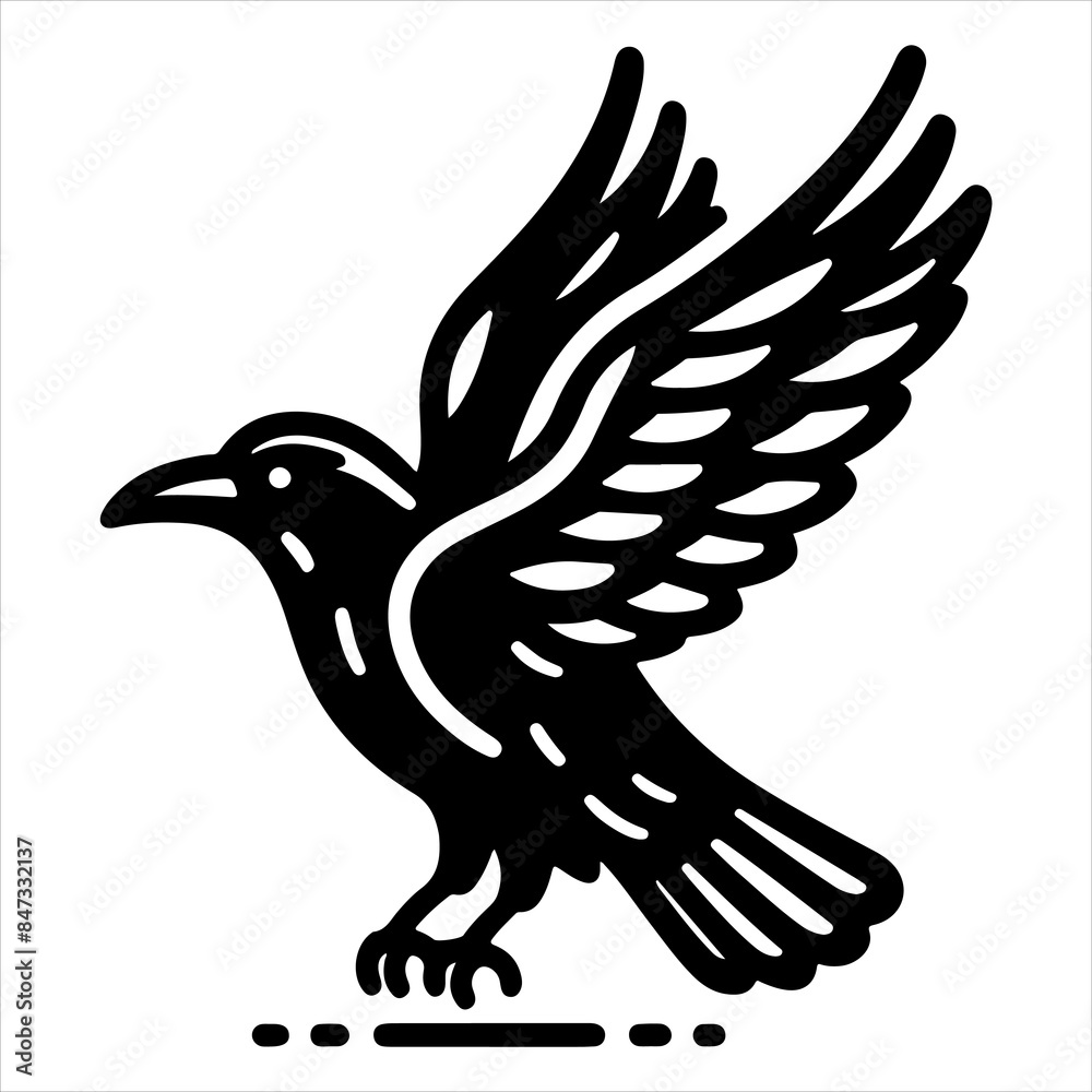 Obraz premium Crow black outline illustration.