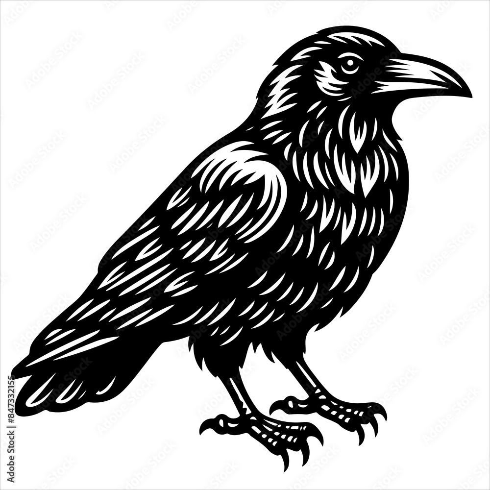 Fototapeta premium Crow black outline illustration.