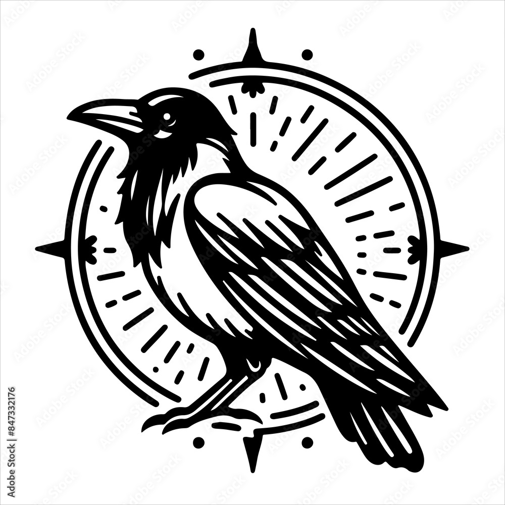 Naklejka premium Crow black outline illustration.