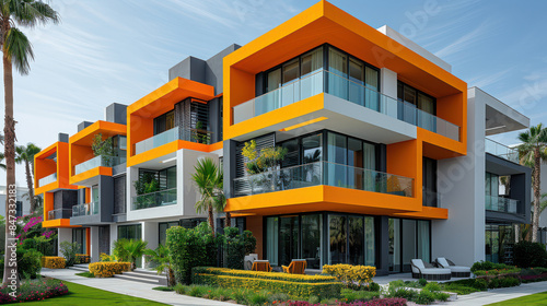 modern and luxury apartment building with vibrant colors for real estate themes created with Generative AI technology