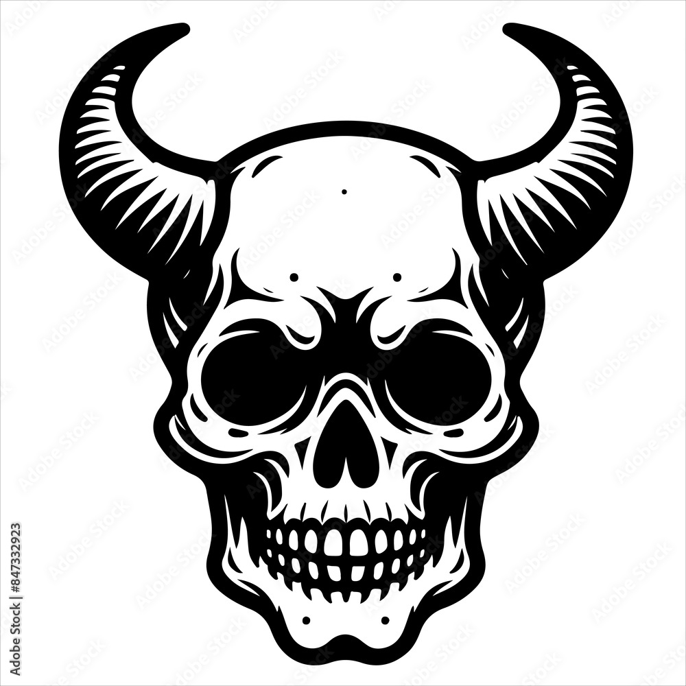 Skull with horns black outline illustration. Skull with horns black outline illustration.