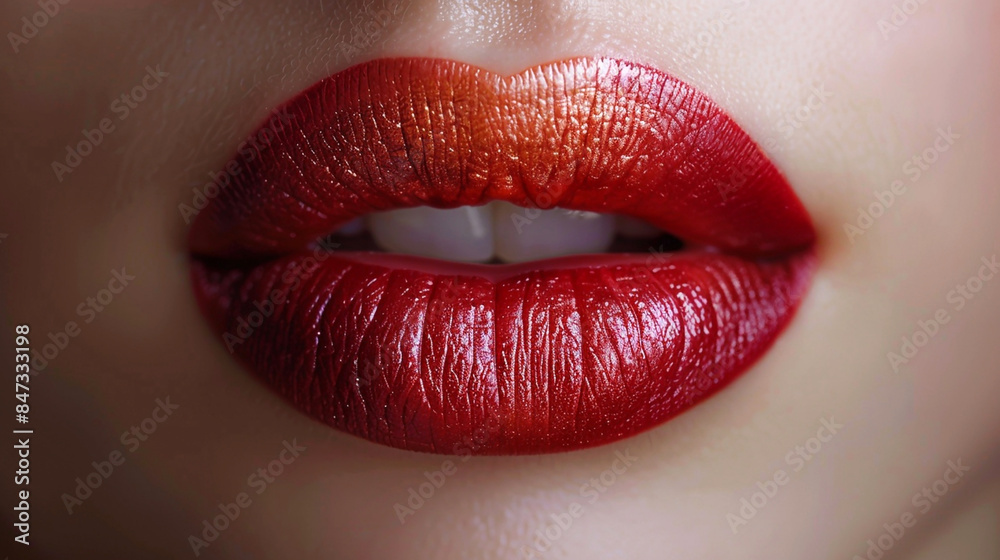 wide macro closeup photo of beautiful woman face with red color lipstick applied lips wide macro closeup photo of beautiful woman face with red color lipstick applied lips