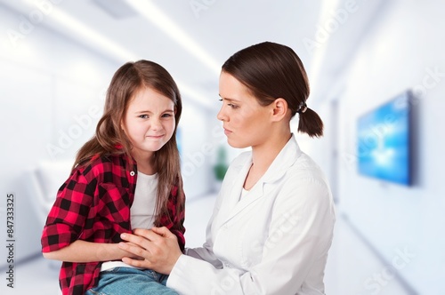Pediatrician Lady hold Stethoscope Listening Little Girl