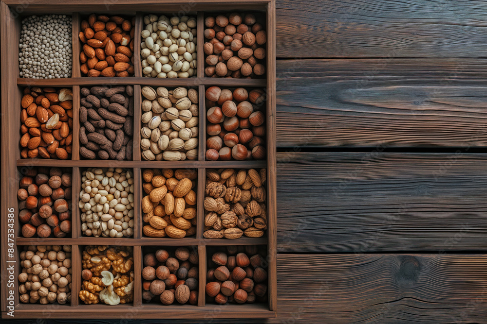 Assorted Nuts in Wooden Compartments
