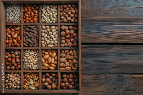 Assorted Nuts in Wooden Compartments
