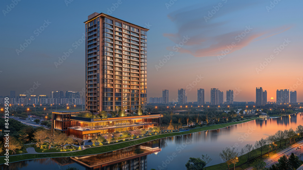 Obraz premium modern new building, high-rise building created with Generative AI technology