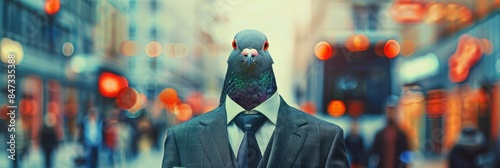 Pigeon in a Business Suit, Animal Businessman, City Bird Boss, Dove Headed Man in a Business Suit photo