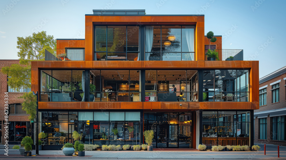 photo of a building in a lively urban setting created with Generative AI technology photo of a building in a lively urban setting created with Generative AI technology