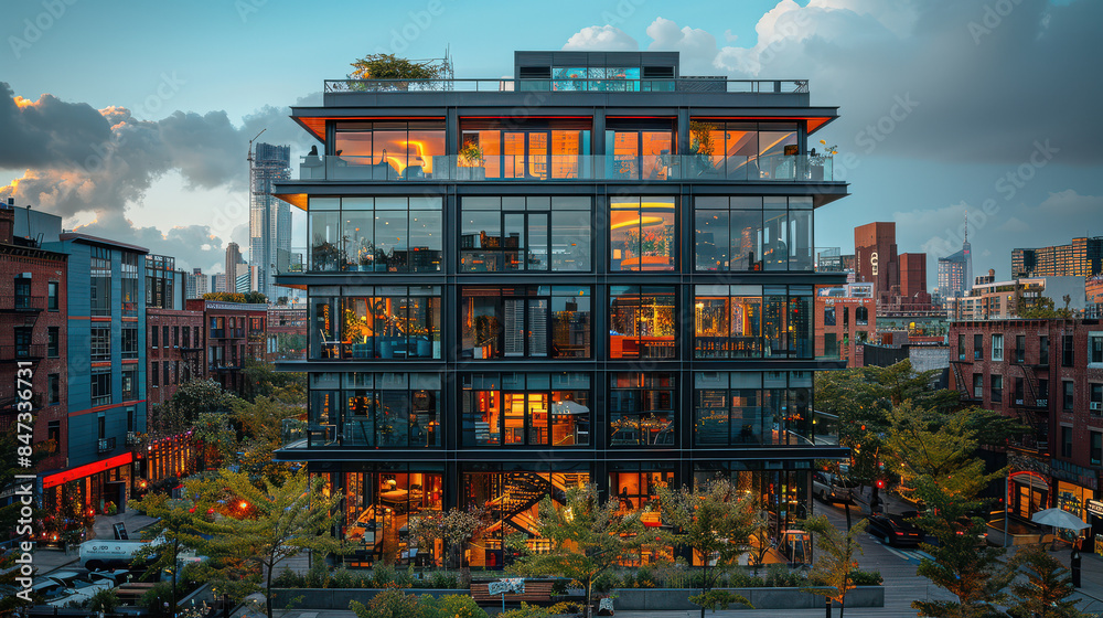 Fototapeta premium photo of a building in a lively urban setting created with Generative AI technology