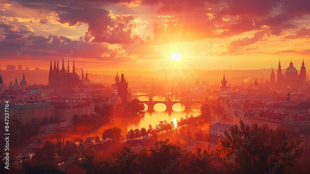Prague, Czech Republic city skyline created with Generative AI technology Prague, Czech Republic city skyline created with Generative AI technology