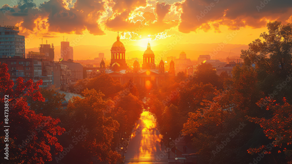 Fototapeta premium Sofia, Bulgaria city skyline created with Generative AI technology