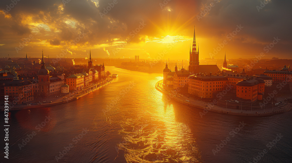 Stockholm, Sweden europe city in golden hour created with Generative AI technology Stockholm, Sweden europe city in golden hour created with Generative AI technology