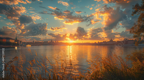 Stockholm, Sweden europe city in golden hour created with Generative AI technology