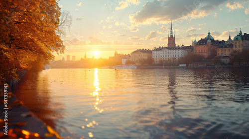 Stockholm, Sweden europe city in golden hour created with Generative AI technology