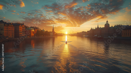 Stockholm, Sweden europe city in golden hour created with Generative AI technology