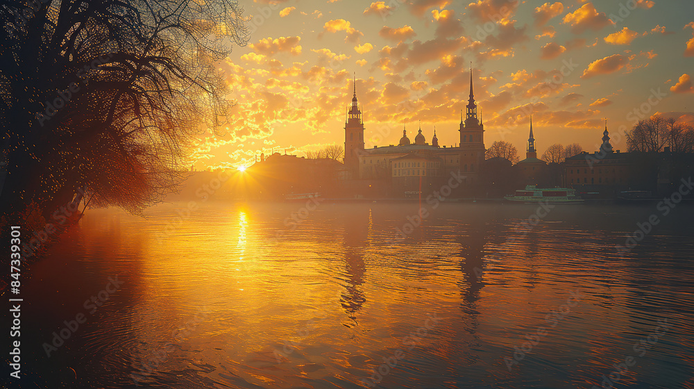 Fototapeta premium Stockholm, Sweden city skyline created with Generative AI technology