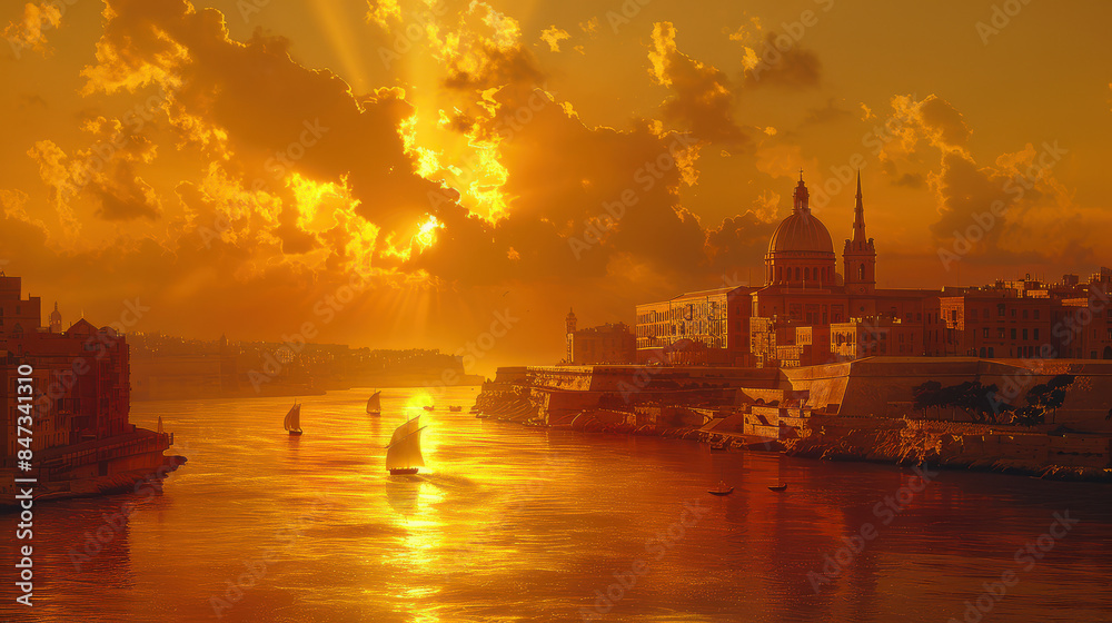 Obraz premium Valletta, Malta created with Generative AI technology