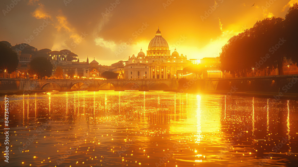 Fototapeta premium Vatican City in golden hour created with Generative AI technology