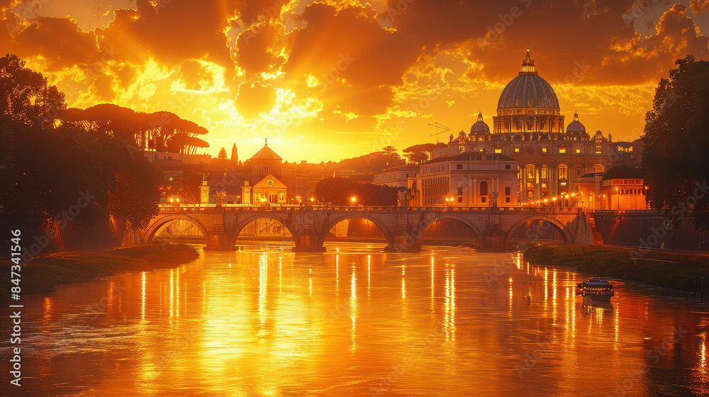 Fototapeta premium Vatican City in golden hour created with Generative AI technology