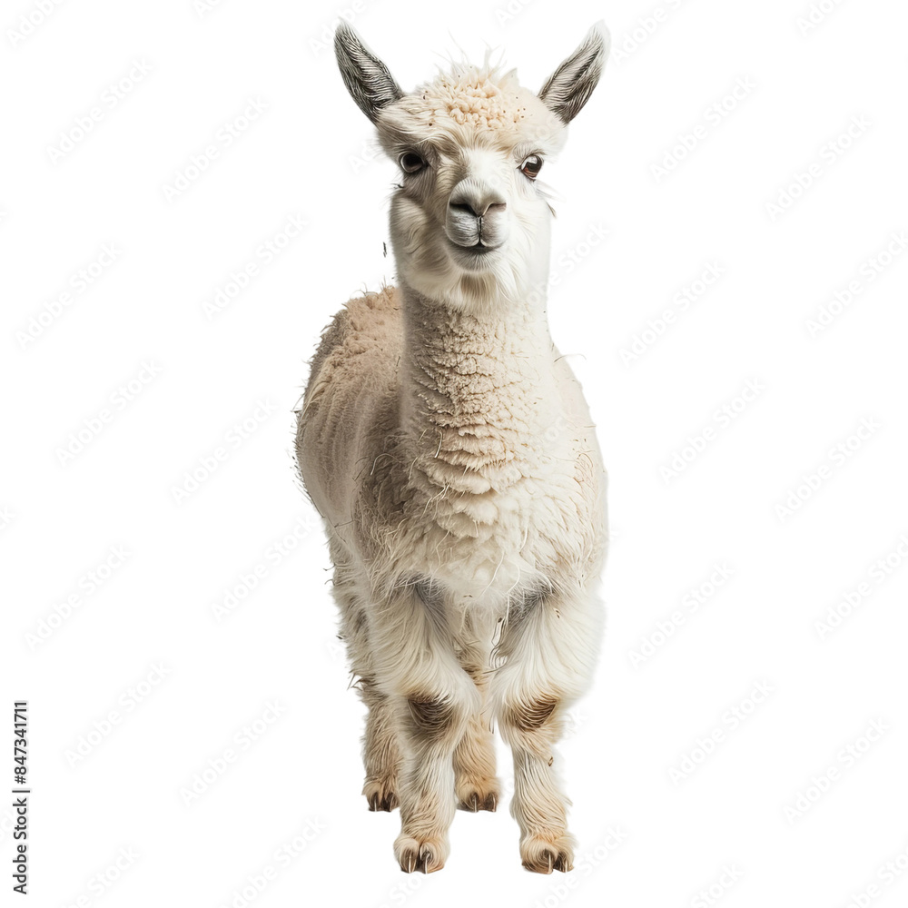 close up of a llama isolated on white, PNG