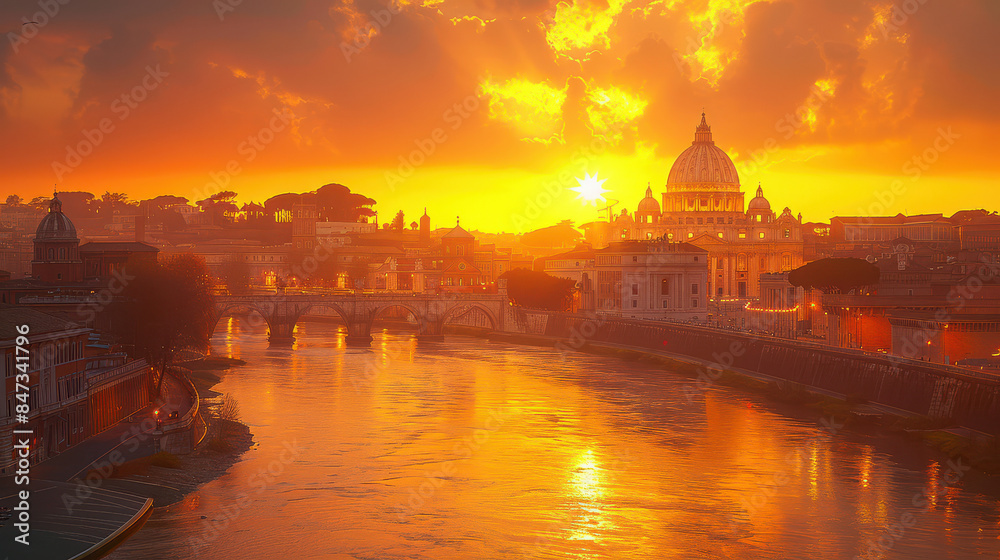 Fototapeta premium Vatican City in golden hour created with Generative AI technology