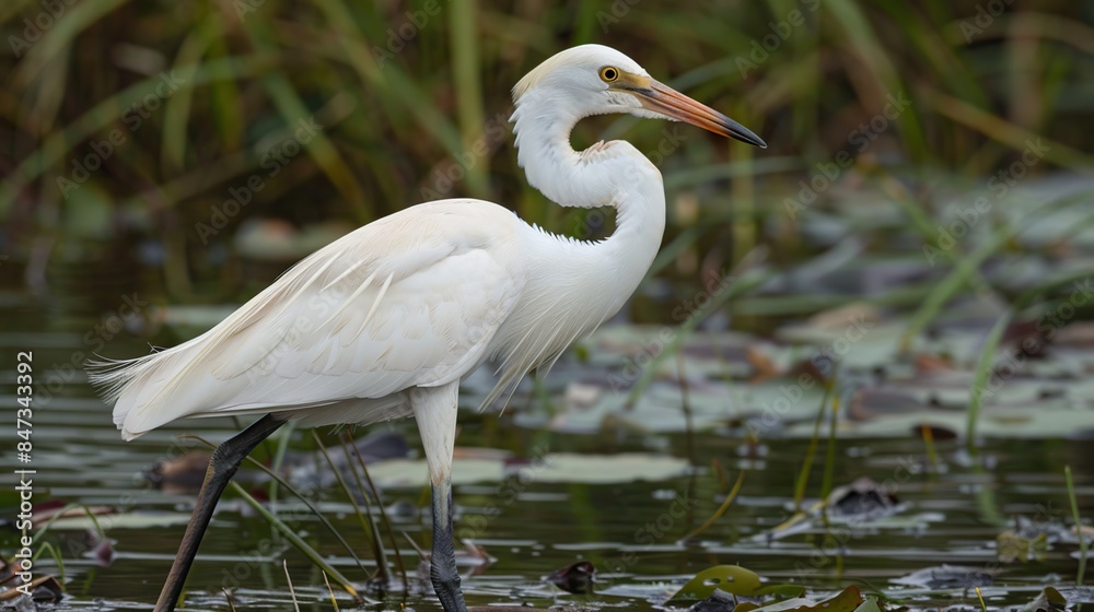 White Egret Bird Standing in a Marsh White Egret Bird Standing in a Marsh