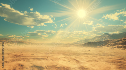 Sunny Desert Landscape with Mountains, Vast and Bright 