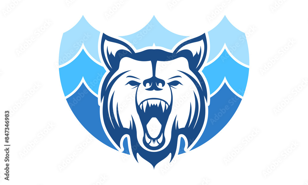Blue bear head with water illustration design vector Blue bear head with water illustration design vector