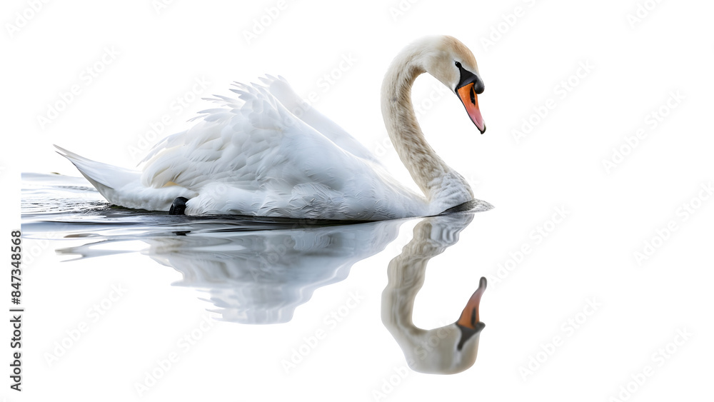 Obraz premium Swan sitting on water isolated on a transparent background, PNG, Ai