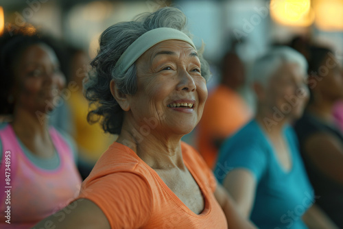 diverse group of seniors participating in a fitness class