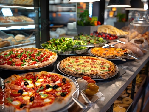 delicious pizzas buffet very realistic and colorful