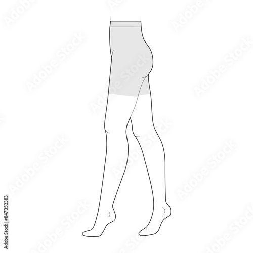 Control Tights Pantyhose on legs. Fashion accessory clothing technical illustration stocking. Vector side view for Men, women unisex style, flat template CAD mockup sketch outline on white background