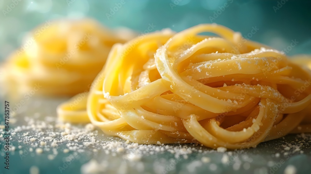 A pile of pasta with cheese on top A pile of pasta with cheese on top