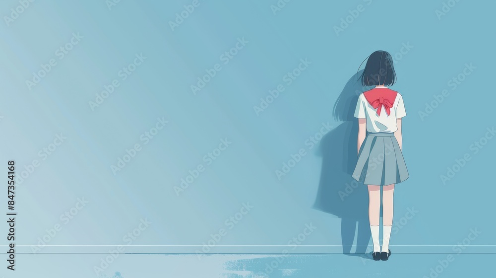 Anime Girl Against Blue Wall Anime Girl Against Blue Wall
