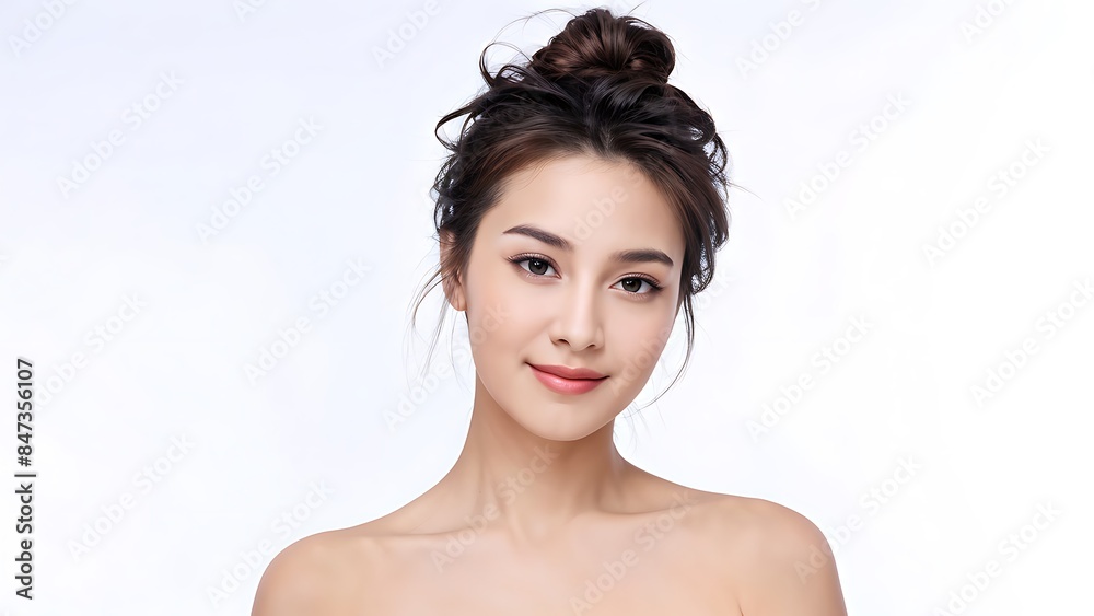 Portrait of a Beautiful Young Woman with Pristine Skin, Highlighting Face Care, Cosmetology, and Spa Portrait of a Beautiful Young Woman with Pristine Skin, Highlighting Face Care, Cosmetology, and Spa