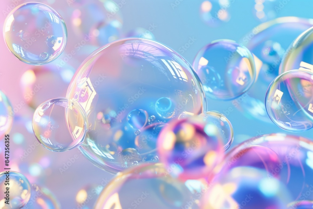 Iridescent Soap Bubbles on Pastel Background Iridescent Soap Bubbles on Pastel Background